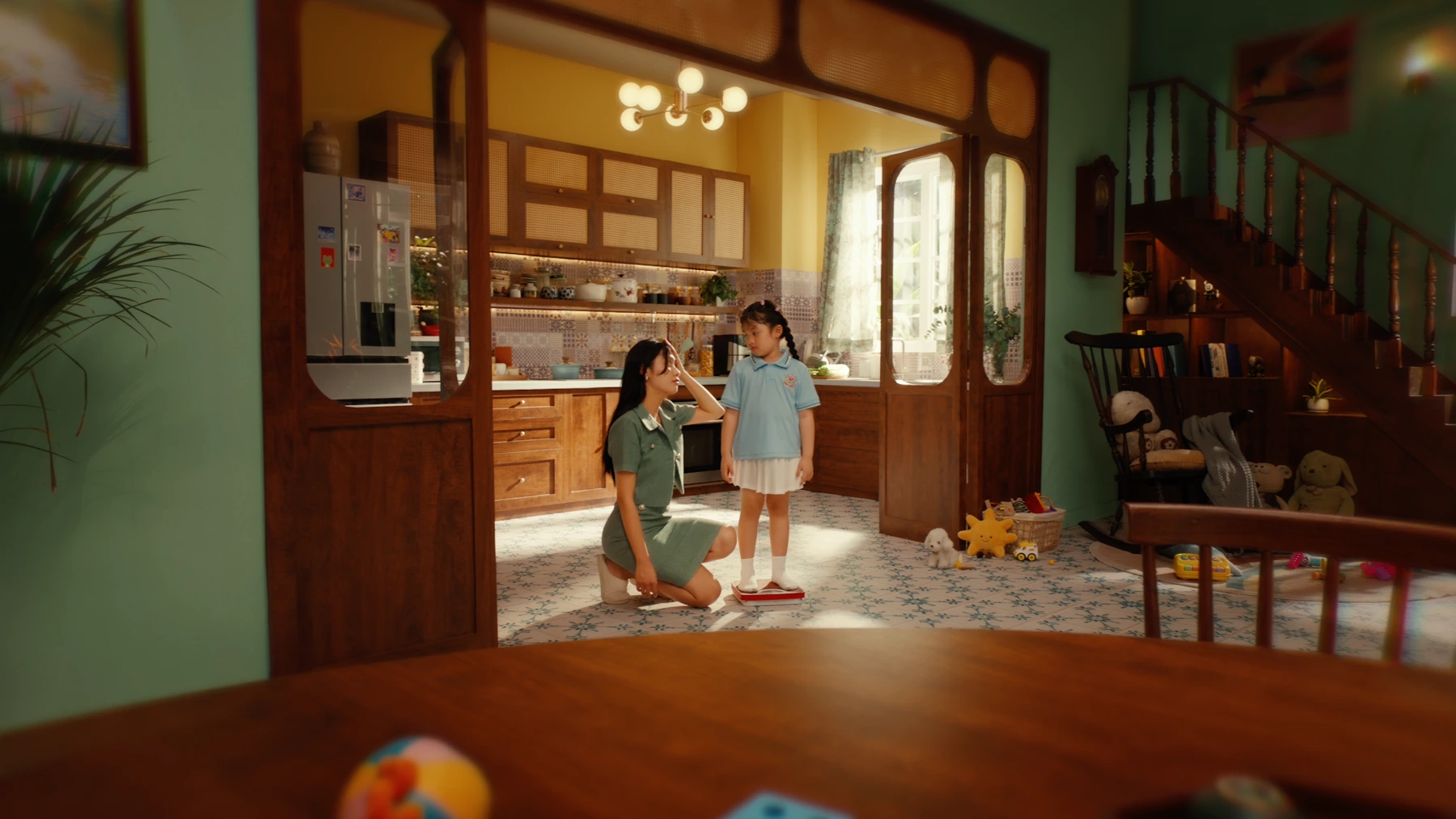 Mother and daughter in a house